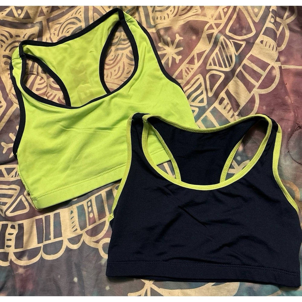 NEW RBX Reebok Girls Set of 2 Neon Green/Black Seamless Microfiber Sports Bras M